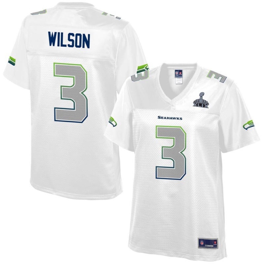 Women Pro Line Russell Wilson #3 Seattle Seahawks White Super bowl XLIX Jersey